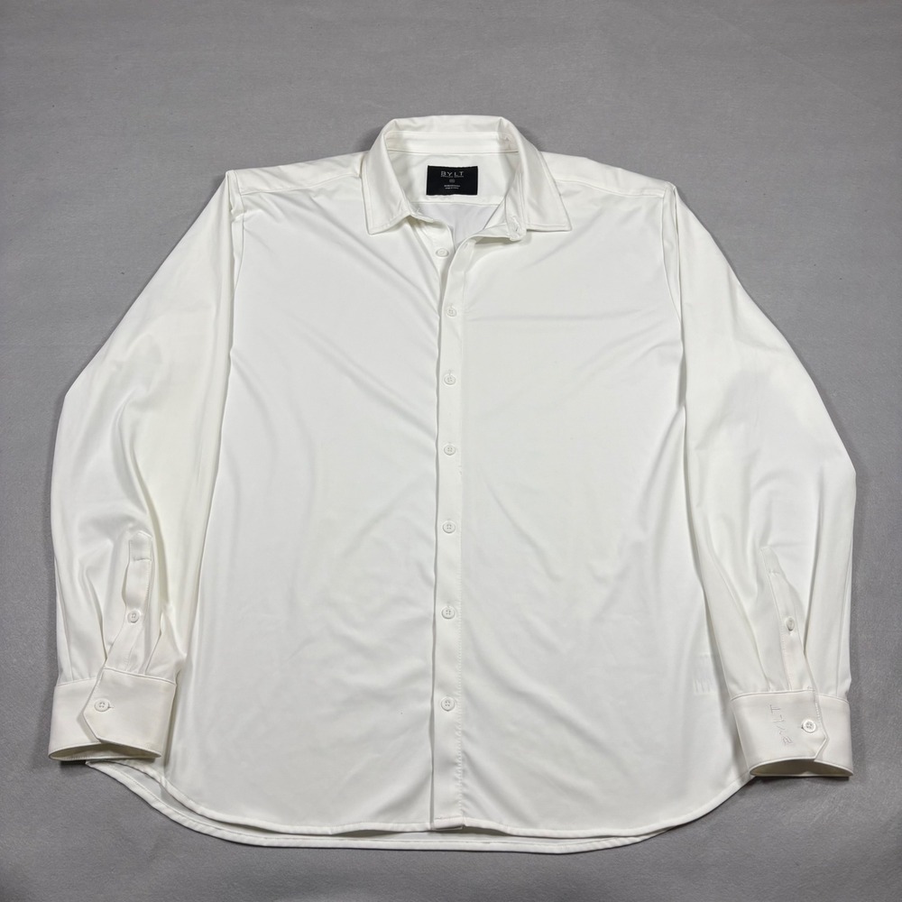 BYLT Premium Basics Mens XXL White Long Sleeve Stretch Button Down Shirt Snag